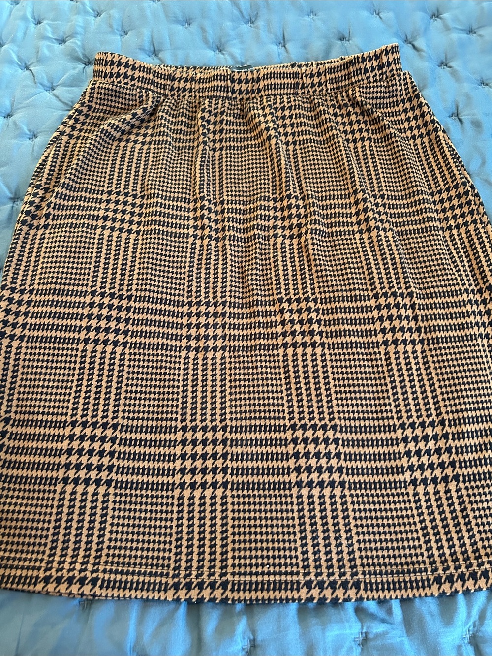 Universal Standard Black and Tan Plaid Pencil Skirt